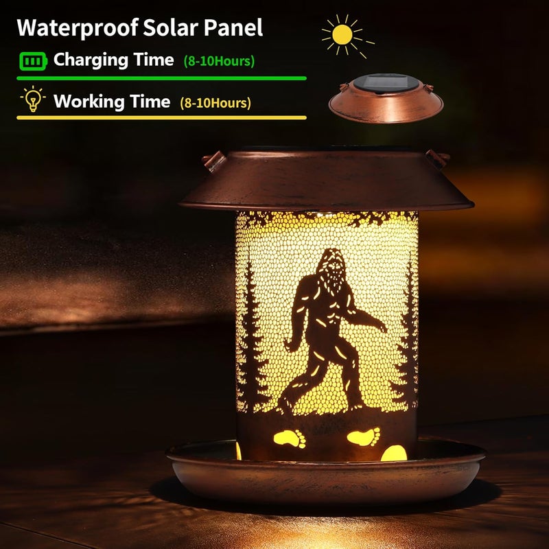 Tepaken Bird Feeders for Outdoors Solar Lanterns Outdoor Waterproof Bigfoot Hanging Garden Decor Birthdays for Women Mom Metal Solar Decoration Outside for Yard, Patio, Lawn(Sasquatch Pattern) - Image 3
